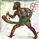 Mural of Priapus depicted with the attributes of Mercury in Pompeii